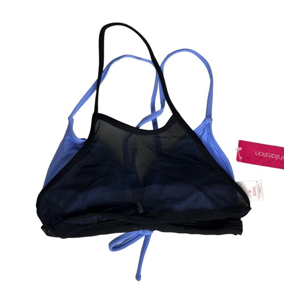Xhilaration Bathing Swim Suit Top Size Medium Black Blue Bikini Mesh Overlay New - Picture 1 of 9